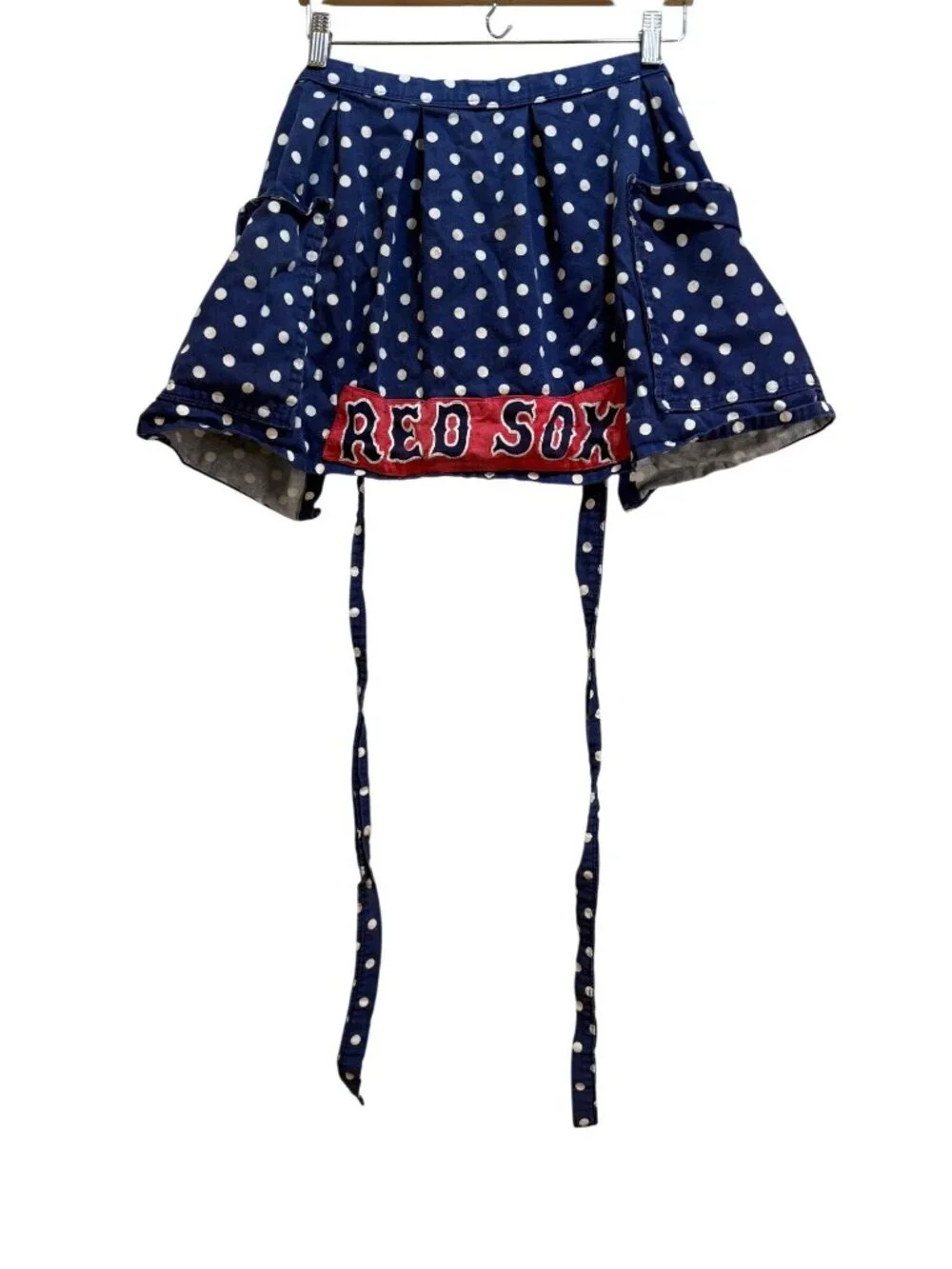 Vintage Style Boston Red Sox Polka Dot Half Apron Tradwife Reworked OOAK